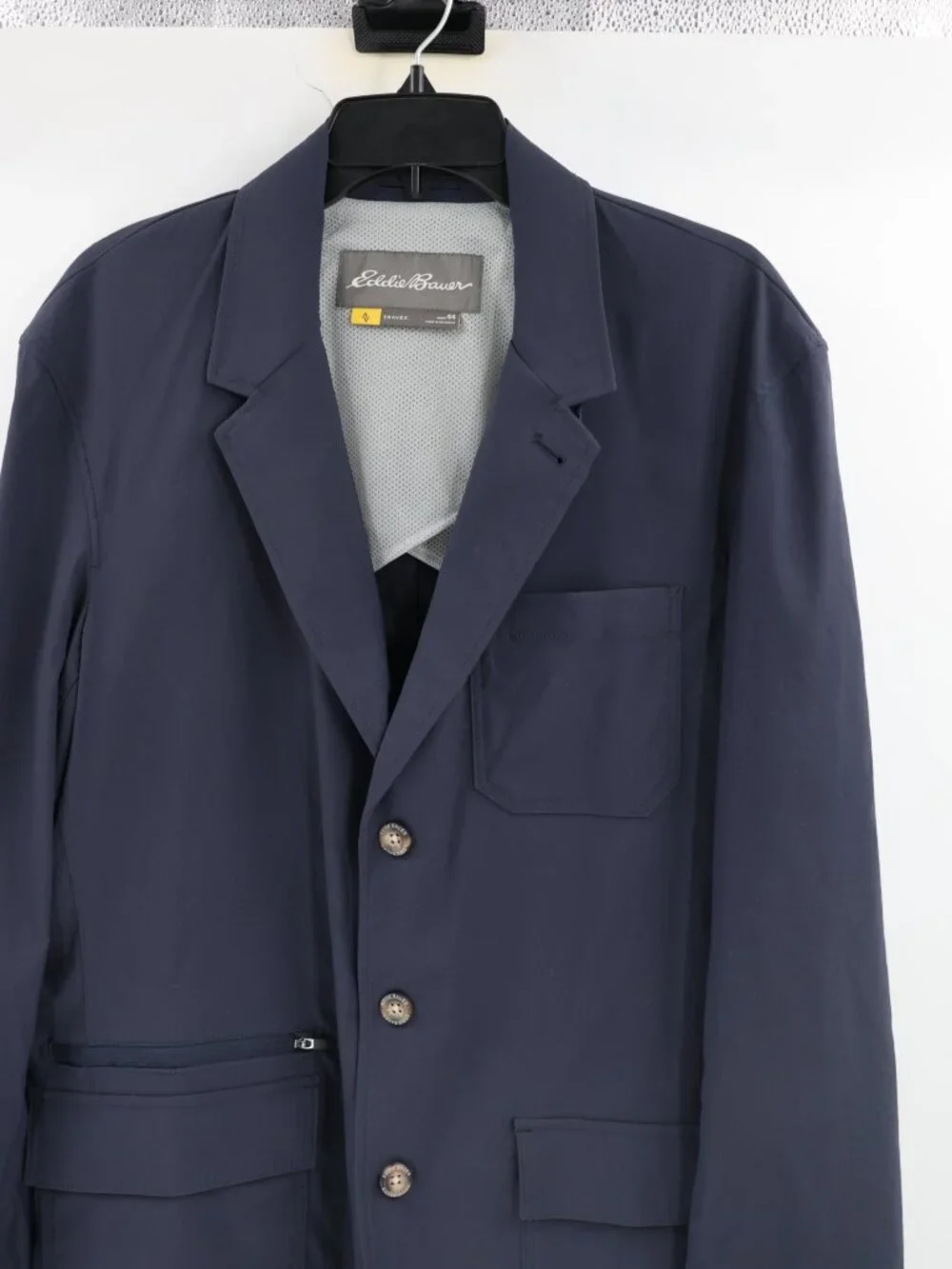 Eddie Bauer Travex Voyager Blazer Mens 44 Navy Blue Jacket Nylon Stretch Travel